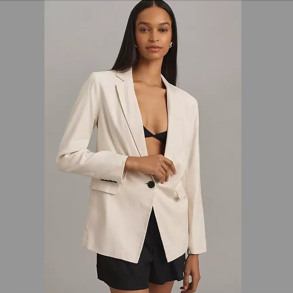 Maeve The Tessie Blazer Linen Edition Jacket In Cream White XS